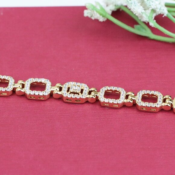 "Elegant Rose Gold Bracelet with Paved Square Links, 7.5 Inch, XPBL0896 - Picture 12 of 12